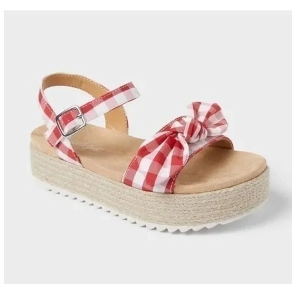 Big Girls Sandals by Cat & Jack Daphne Gingham Red Size 1 New With Tags